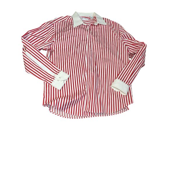 Poggianti 1958 red and white stripe with white collar dress shirt made in Italy